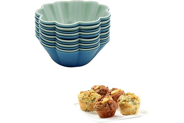 Starfrit Silicone Muffin Liners - Reusable & Non-Stick Baking Cups - Blue & Green - Pack-12
