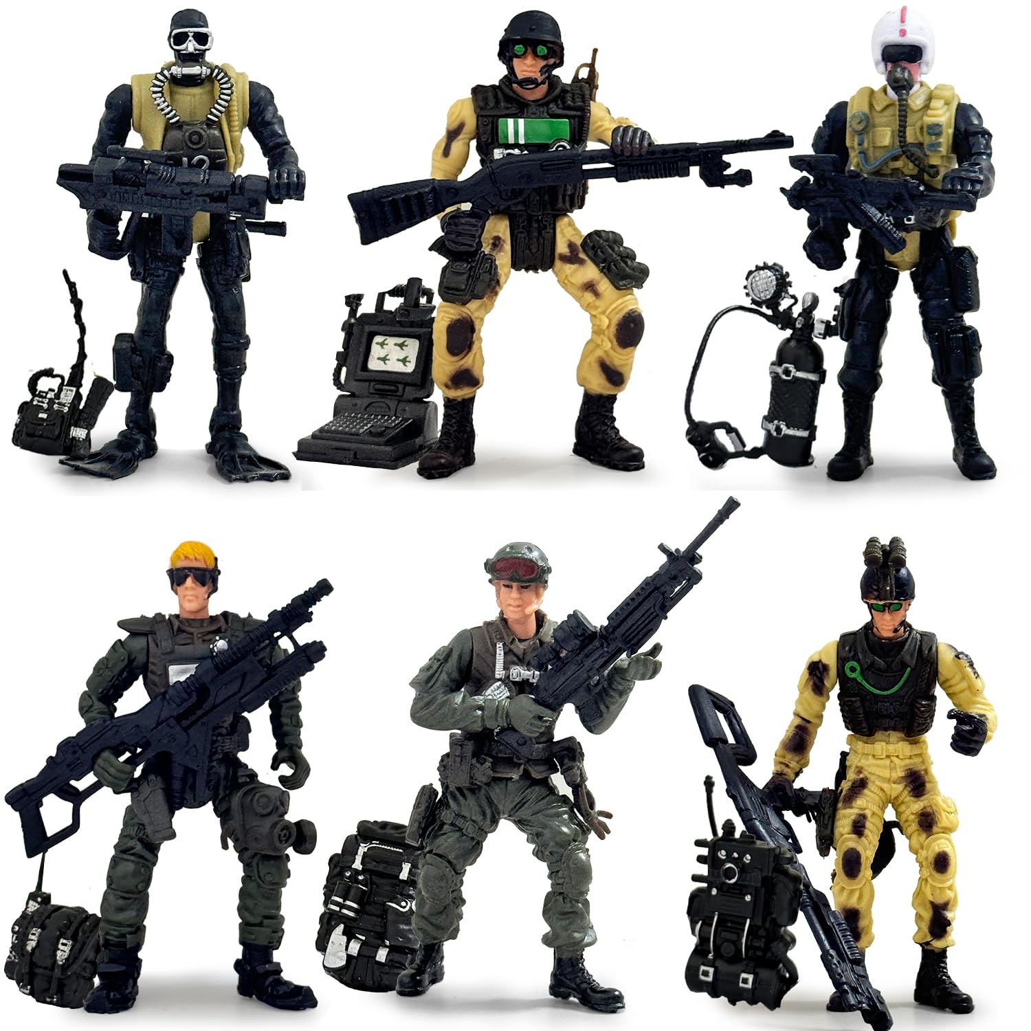 Baimiby Army Men Action Figure, Soldiers Toy for Boys Age 4-7, 6 Pcs Special Force Action Figure with Weapons Military Soldier Playset Army Toy Set for Boys 3+