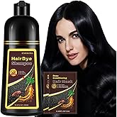 Instant Black Hair Dye Shampoo for 100% Gray Hair Coverage, Natural Herbal Hair Color Shampoo Hair Dye, 3 in 1 Coloring & Care Formula Lasts 3-4 Weeks, Easy & Quick to Use for Women Men, 500ML