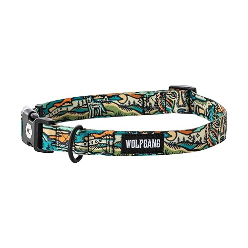 Wolfgang Heavy Duty, Adjustable Dog Collar with Quick Release Nylon Buckle for Walking & Training, WildWolf Print, Small
