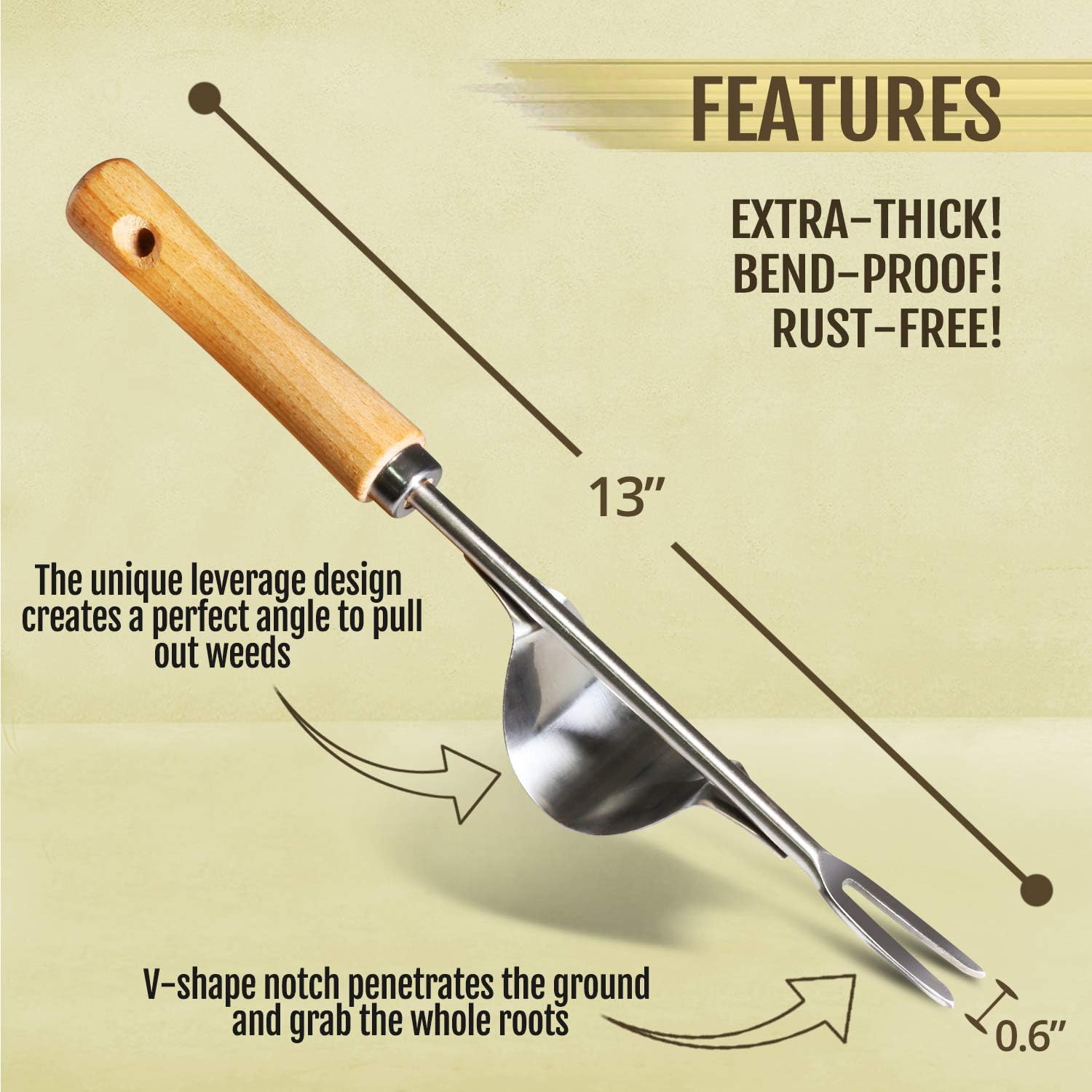 Betus Manual Hand Weeder - Bend-Proof Leverage Base for Super Easy Weed Removal & Deeper Digging - Sturdy Chrome Plated Steel - Compact Garden Weed Puller Tool for Yard Lawn and Farm : Garden & Outdoor