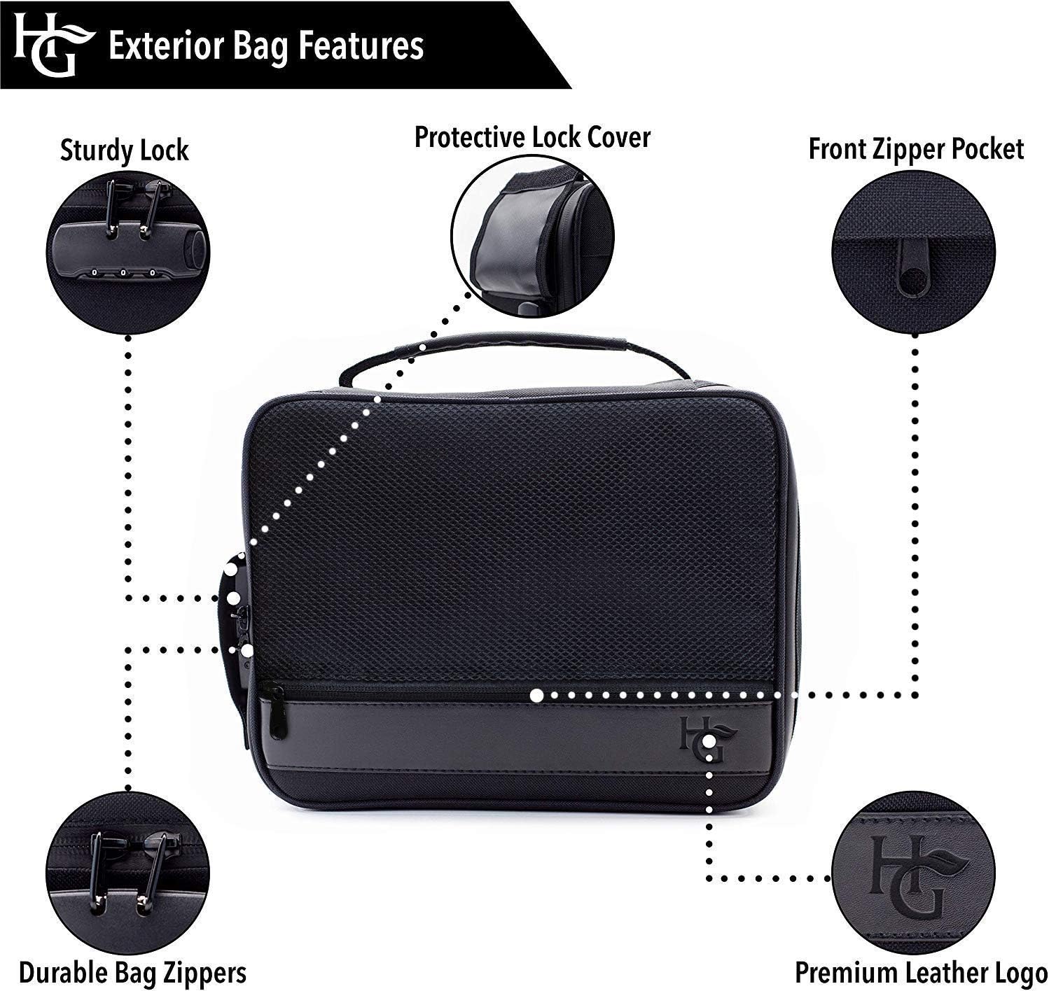 Extra Large Smell Proof Case with Combination Lock by Herb Guard (Stash Box Holds 5 Ounces of Herbs and Dried Foods) Comes with Smell Proof Jar, Humidity Pack, Built In Tray, Bags and Grinder Card