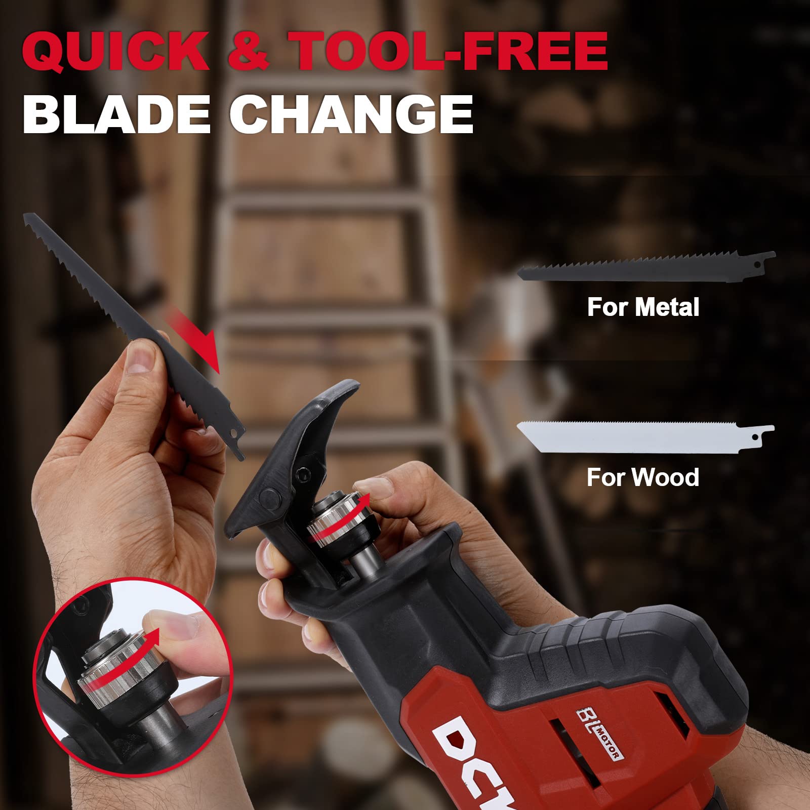 DCK Brushless Reciprocating Saw, 20V MAX Cordless Reciprocating Saw, 0-3000 SPM Variable Speeds, with 4.0Ah Battery & 2A Charger, LED Light, One Hand Saw Kit, 4 Blades Saw for Wood/Metal/PVC