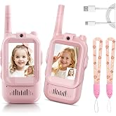 Video Walkie Talkies for Kids, 2 Pack Kids Two Way Radio Toy Walkie Talkies | Long Range, Rechargeable Toys for Boys Girls Age 3-12, Outdoor Games, Camping, Hiking, Christmas Birthday Gift (Pink/Pink)