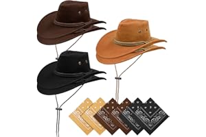 6 Pcs Adult Cowboy Hat for Women and Men Western Cowgirl Hats with Adjustable Drawstring and Cowboy Party Paisley Bandana