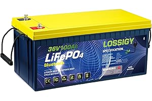 LOSSIGY 36V 100Ah LiFePO4 Lithium Battery, Built in Bluetooth Peak Current 500A, 10 Yrs Lifespan, Perfect for 36 Volt Golf Cart, Trolling Motor, Marine
