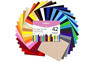 CAREGY HTV Heat Transfer Vinyl Bundle: 42 Pack 12" x 10" Sheets Iron on Vinyl, 30 Assorted Colors, Heat Transfer Vinyl for DIY T-Shirt