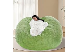 BCU 6FT Bean Bag Chair for Adults and Kids Without Filler Giant Stuffed Animal Storage Cover Soft Faux Fur Floor Chair Cover for Bedroom Living Room, Apple Green