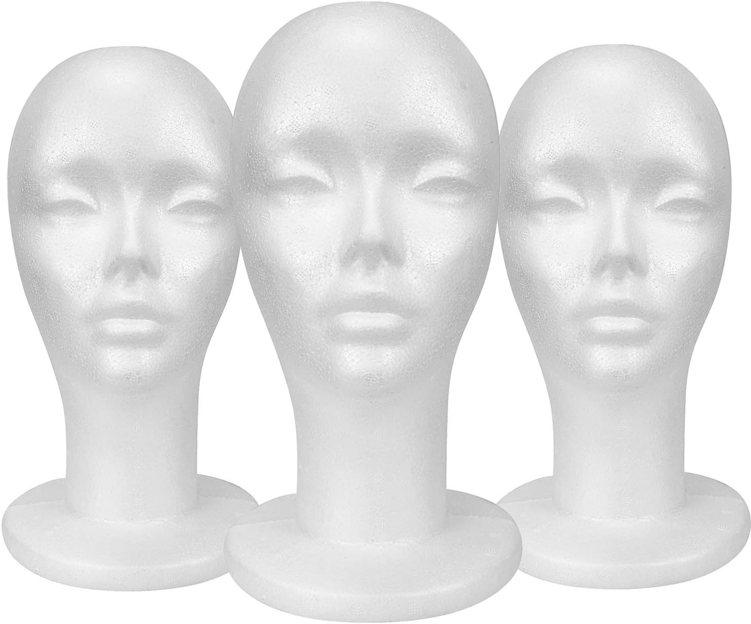 STUDIO LIMITED Styrofoam Mannequin Head, White Foam Wig Head Display (3 PACK)