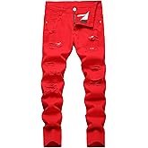 Lanscadran Boy's Skinny Fit Ripped Distressed Destroyed Fashion Washed Denim Jeans Pants