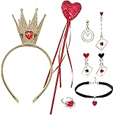 Blithween 6Pcs Queen Costume Accessories Set with Red Hearts Crown Headband Scepter for Women