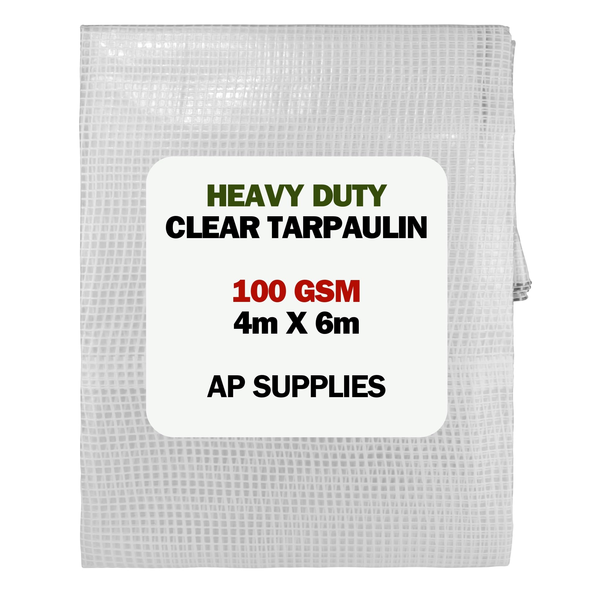 AP Supplies Clear Reinforced Tarpaulin 4m x 6m | 100gsm Waterproof, UV & Weatherproof Sheet | Transparent Heavy Duty Cover for Greenhouse, Garden, Camping & Outdoor Use