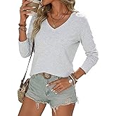 Hilor Women's Basic Cotton Tops Long Sleeve V Neck T Shirts Loose Fit Casual Trendy Fall Tee 2026