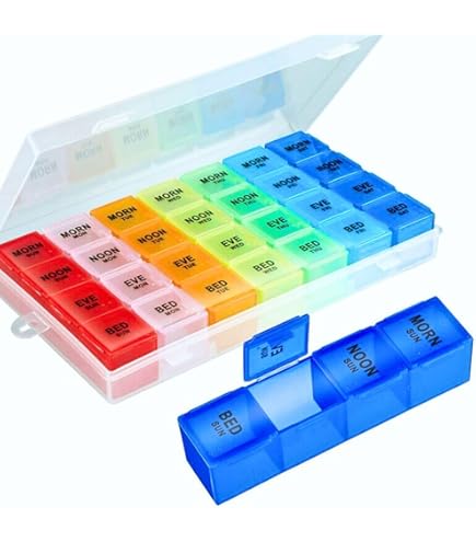 Deke Home - Pill Organizer 4 Times A Day, Weekly Medicine Box With Morning, Noon, Evening, Bed Compartments, Large, Translucent, Easy-to-Open Pill Case, 7-Day Travel Medication Organizer For Vitamins