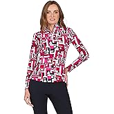 IBKUL Athleisure Wear Sun Protective UPF 50+ Icefil Cooling Tech Jennifer Print Long Sleeve Mock Neck Top – 10543 Red/Black Jennifer XS