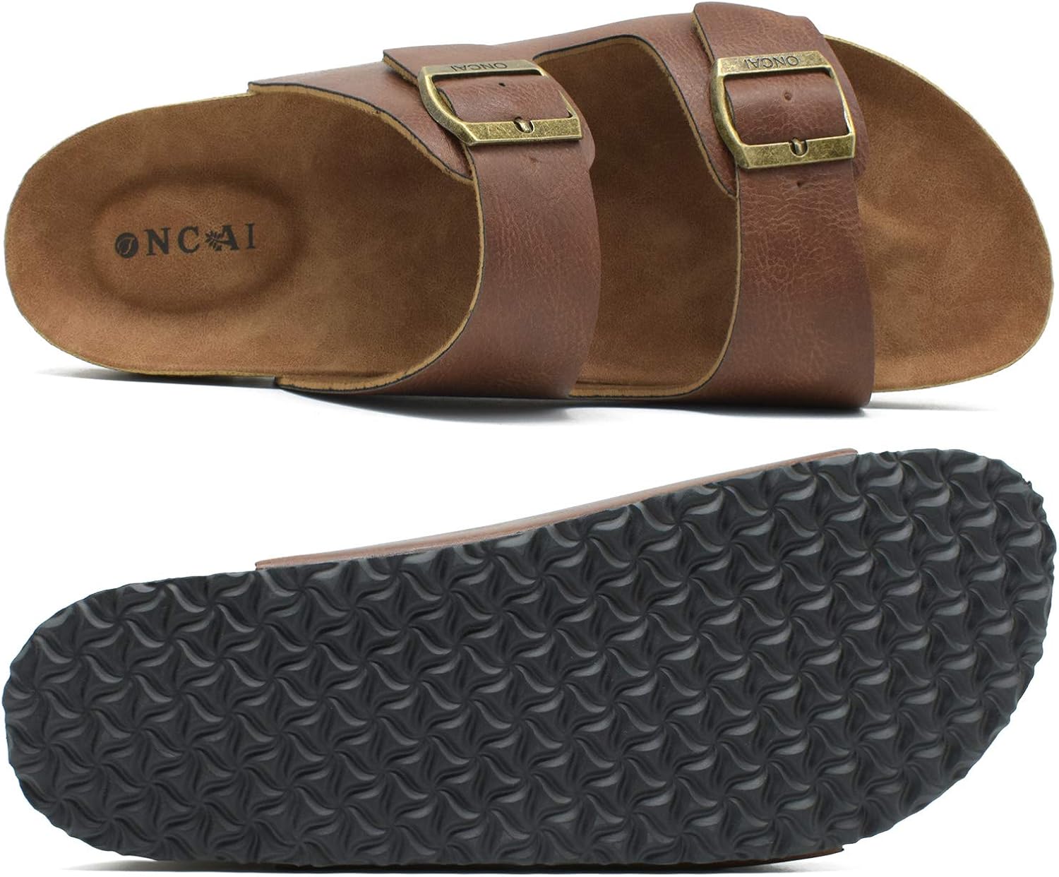 | ONCAI Men's-Slide-Sandals-Beach-Slippers-Arizona Slippers Shoes Indoor and Outdoor Anti-skidding Flat Cork Sandals and Beach Slippers with Two Adjustable Straps | Sandals