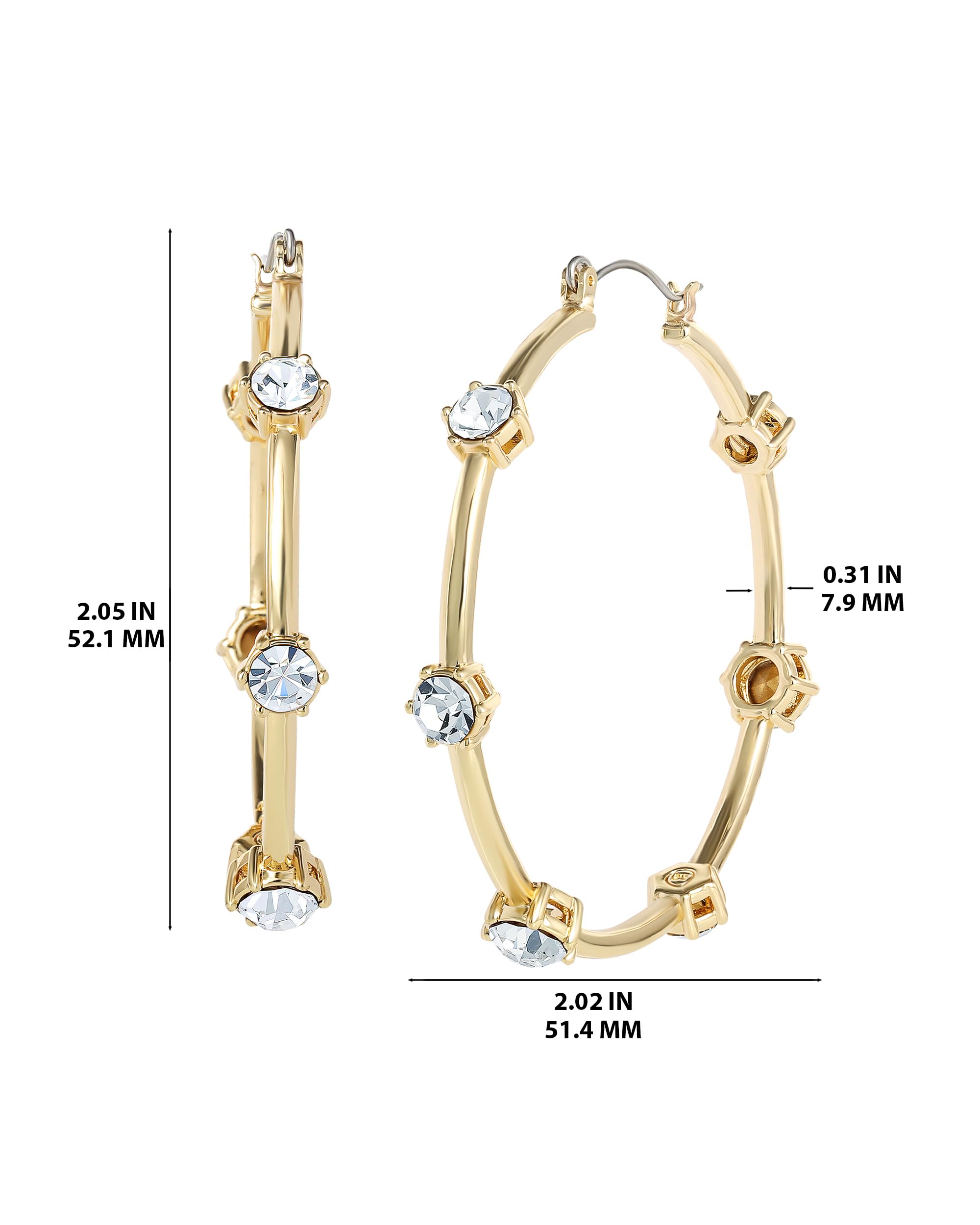 Jessica Simpson Womens Large Hoop Crystal Earrings - Large Gold-Tone Hoop Earrings with Crystal Embellishments