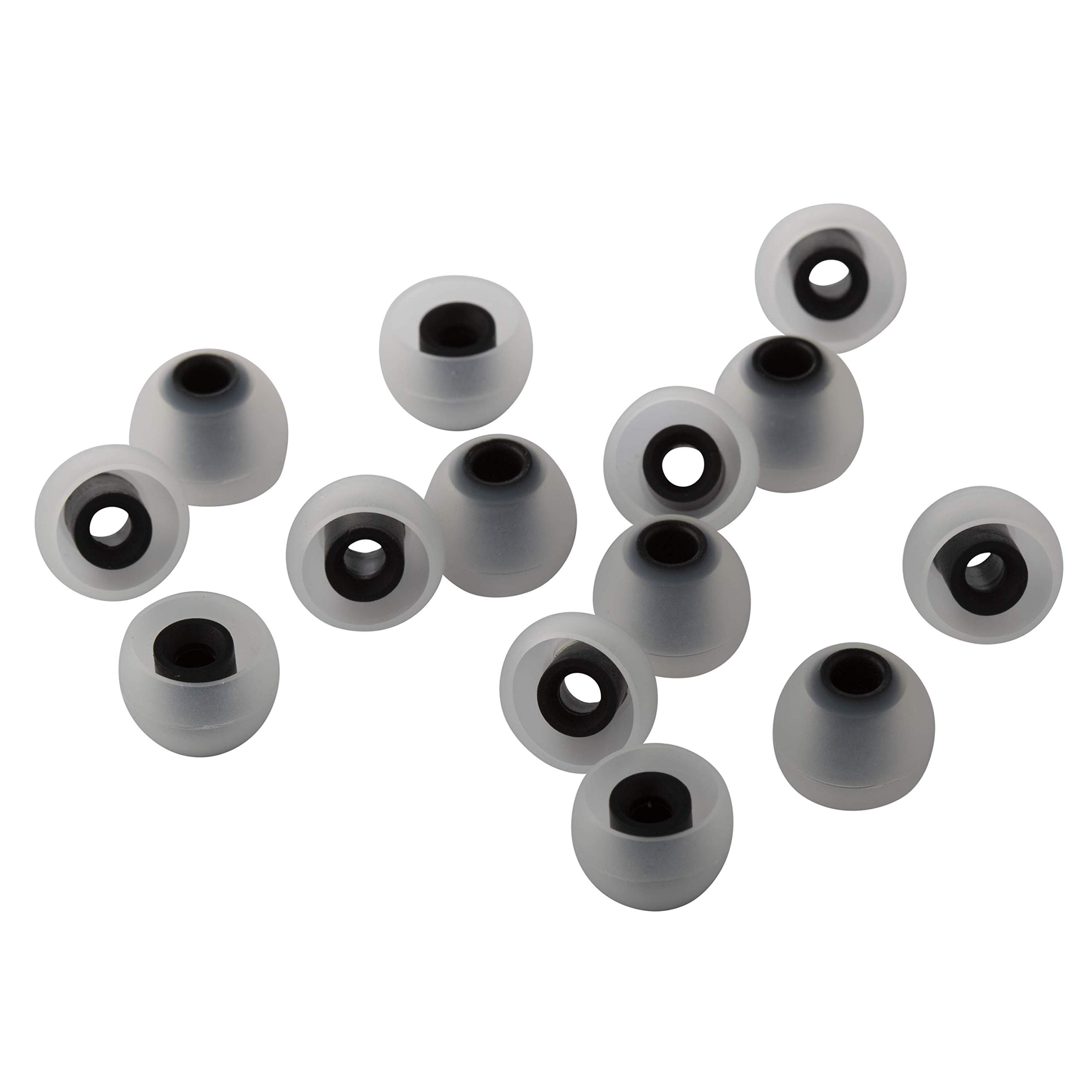 Xcessor 7 Pairs (14 Pieces) of Silicone Replacement In Ear Earphone Earbuds. Replacement Ear Tips for Popular In-Ear Headphones. (S, Transp/Black)