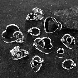Twolobes 2 PCS Silver Ear Gauges Classic Heart