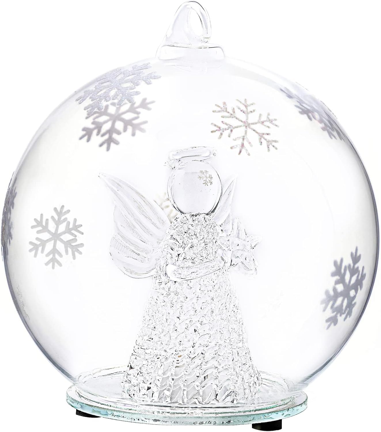 Snow Globes - Christmas Snow Globe Angel Decoration - Glass Snow Globes Angel Holding Star Color Changing LED Hanging Christmas Ornament Decorations Gifts