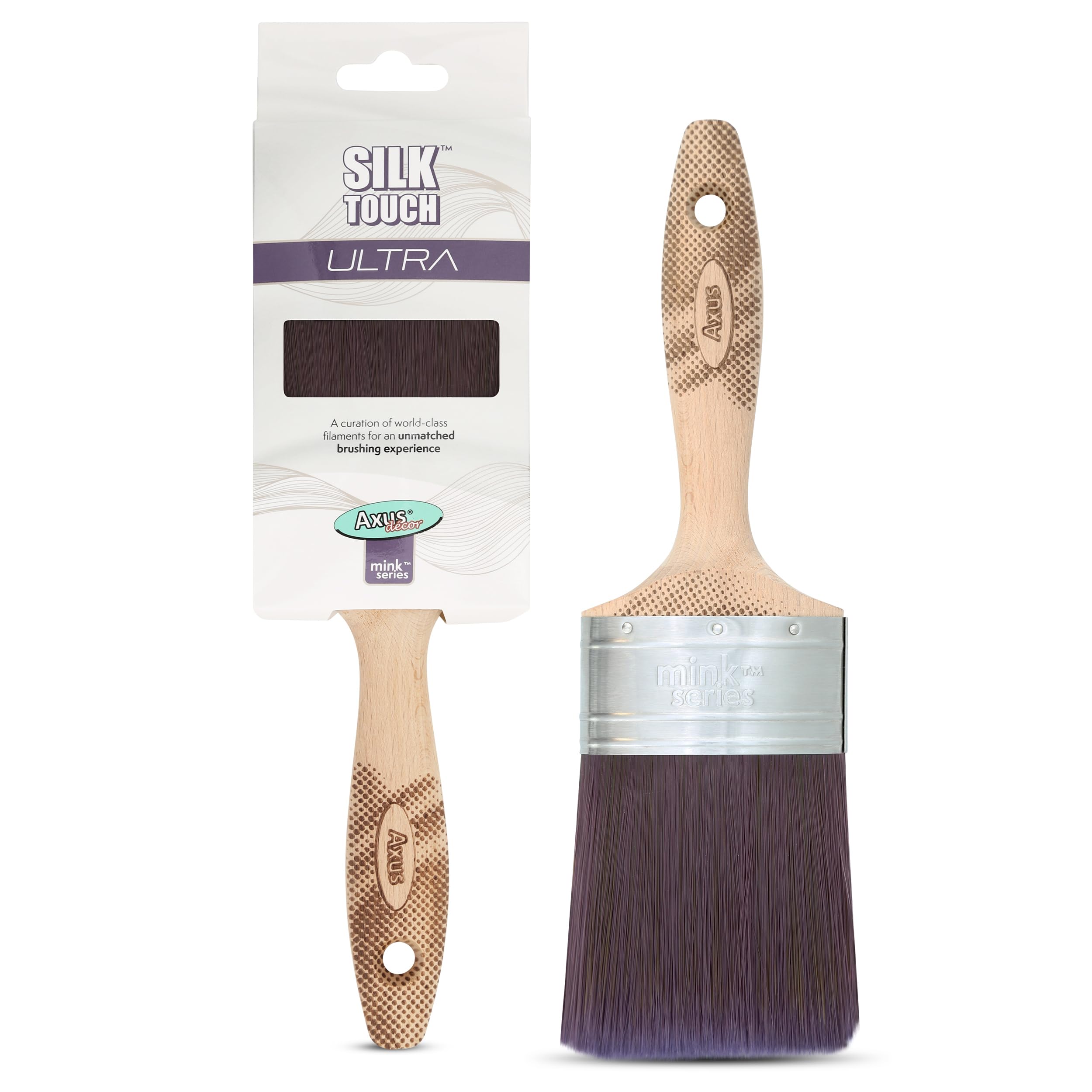 Axus Decor Silk Touch Ultra (Mink Series) Painting Brush, Filaments & Birchwood Handle - For Walls, Ceilings, Wood & Metal - Anti-Rust Stainless Steel - Next Generation Brush - 3 Inch