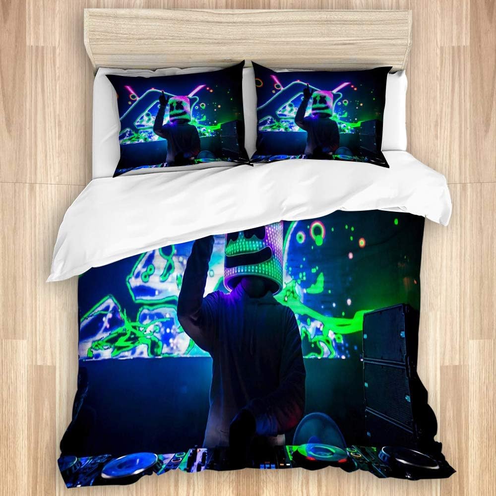 SINOVAL DJ Marshmallow DJ and Gorgeous Stage Live Print King/Cal-King Size Brushed Microfiber 1 Duvet Cover 2 Pillow Shams Zipper Closure