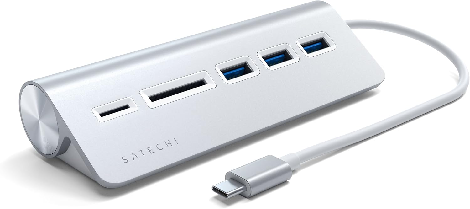 Satechi Type-C Aluminum USB Hub & Micro/SD Card Reader - Compatible with 2020 MacBook Pro, 2020 MacBook Air, 2020 iPad Pro, 2019 iMac/iMac Pro (Silver)