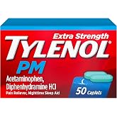 Tylenol PM Extra Strength Caplets, 500 mg Acetaminophen, 50 ct | 25 mg Diphenhydramine HCl, Nighttime Pain Reliever &amp; Sleep Aid, Non-Habit Forming
