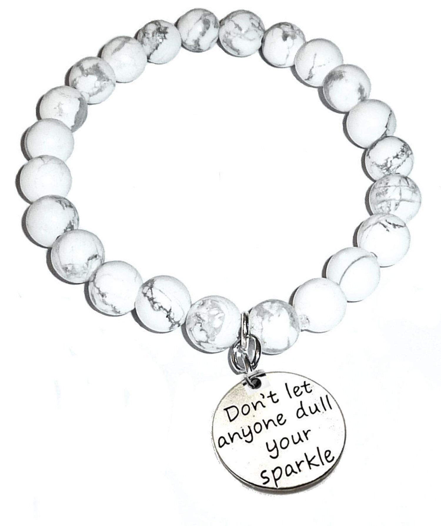 Hidden Hollow Beads Howlite Natural White Stone Women's Stretch Beaded Bracelet, Inspirational Message Charm, Stretch - Will fit most wrists., Stone