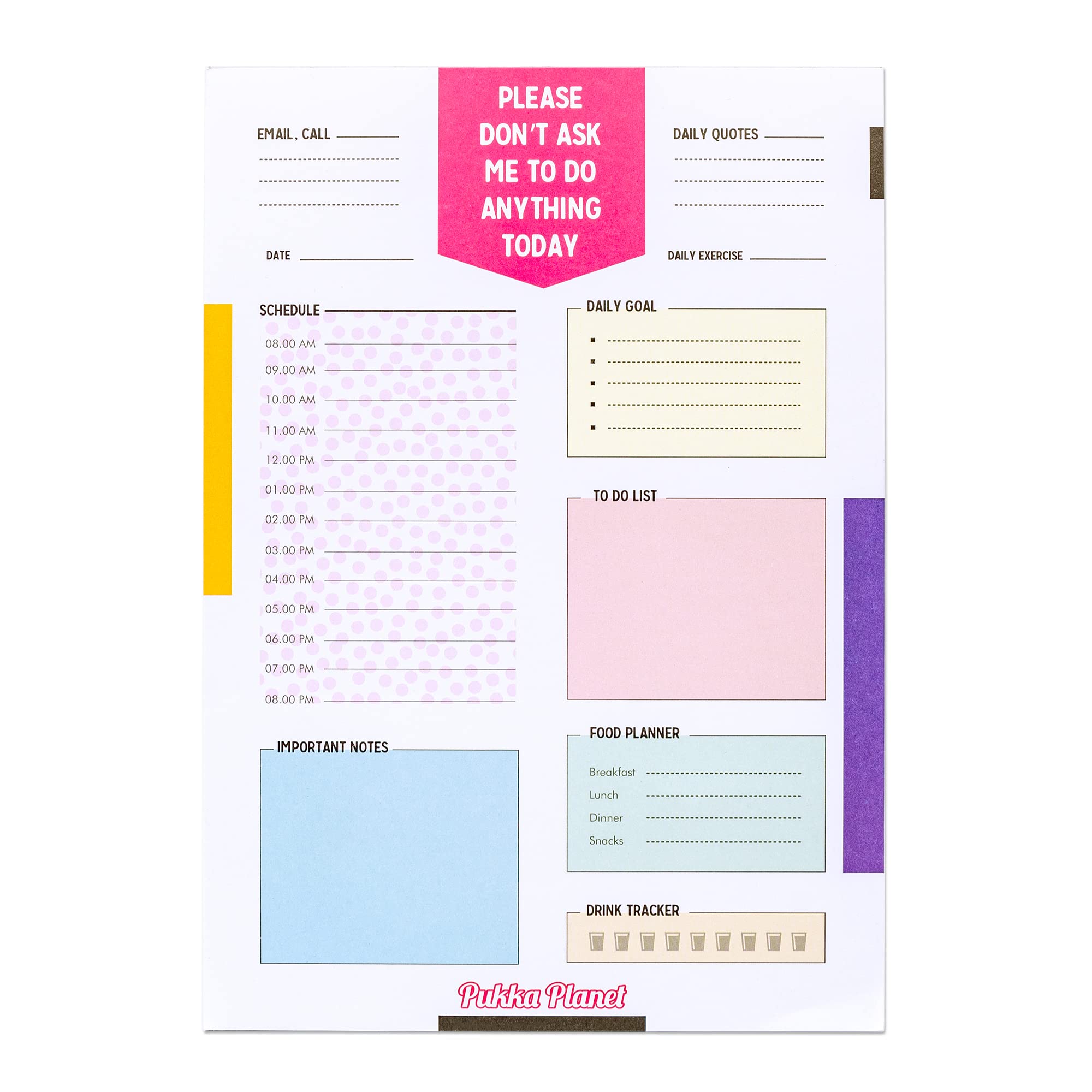 Pukka Pad, Pukka Planet B5 Daily Planner Pad Featuring 100% Recycled Paper with Space for Calls, Emails, Exercise, Goals, to-Go Lists, Notes, and Schedule – 25 x 19cm