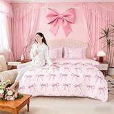 Erosebridal Cartoon Bowknot Kids Bedding Set Twin,Pink Ribbon Bow Comforter Sets with Sheets for Girls Butterfly Knot Princess Bed in A Bag,Girly Watercolor Bow 7 Pieces Bed Set Bedroom Decor