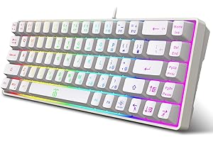 Snpurdiri 60% Percent Gaming Keyboard, Compact RGB Backlit Ergonomic Small Mini Keyboard for Windows, PC, Laptop, Gaming (68 Keys, White)