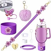 9pcs/set Cute Stanley Cup Accessories Set Including Adjustable Water Bottle Handle Strap, Silicone Boot, Silicone Straw Topper Cover, Anti-spill plug, Cute Charms,no cup (purple)
