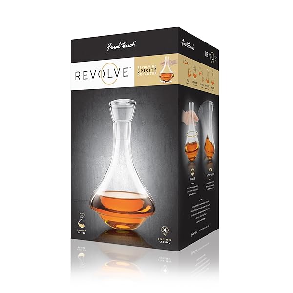 FINAL TOUCH REVOLVE SPINNING & ROTATING SPIRITS DECANTER – SWIRLING MOTION, ANTI-TIP DESIGN, LEAD-FREE CRYSTAL, IDEAL FOR GIN, RUM, WHISKEY & MORE, 750 ML (25 OZ) (LFG6100)