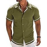 Runcati Mens Short Sleeve Shirt Button Down Casual Cuban Linen Shirts Summer Beach Vacation Tops