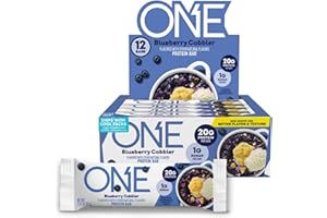 ONE Protein Bars, Blueberry Cobbler, Gluten Free with 20g Protein and 1g Sugar, Pantry Staples, 2.12 oz (12 Count)