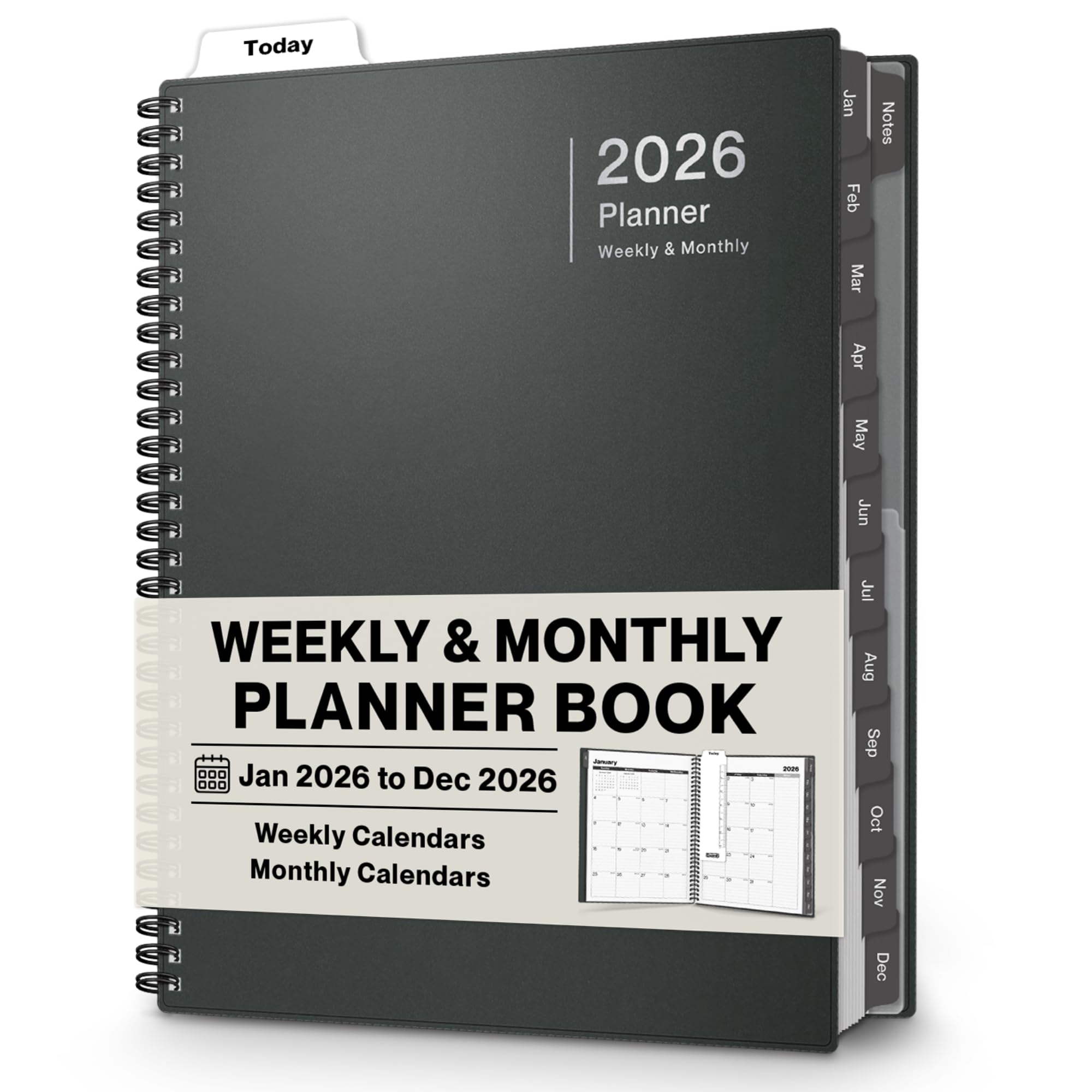 Photo 1 of Dunwell Planner Book 2026, 8.5x11 Weekly Monthly Planner, Jan to Dec 2026, Large Calendar Book with Laminated Tabs, Bookmark, Free Stickers, Daily Calendar Planner Organizer