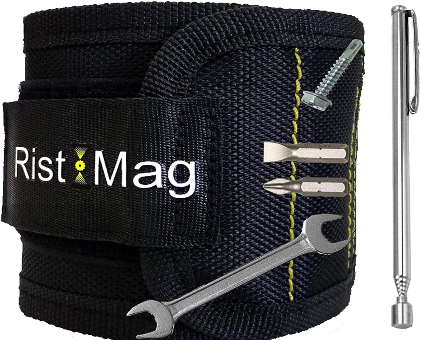 Magnetic Wristband For Tools - 10 Strong Magnets and Extender Pickup Tool - Christmas Present for Father
