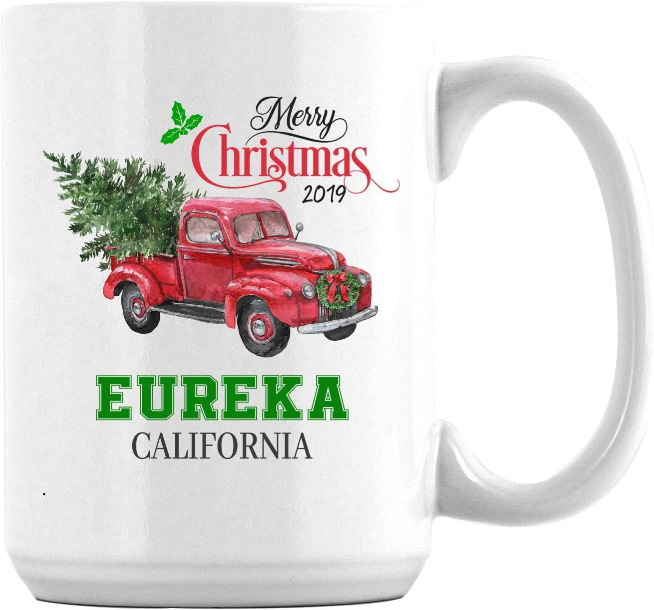 Merry Christmas White Coffee Mug With Eureka California US All State Christmas Gifts 2019 for Family Cup Mug Unique Xmas Festival Gifts Noel Holiday Decoration Ceramic 15oz