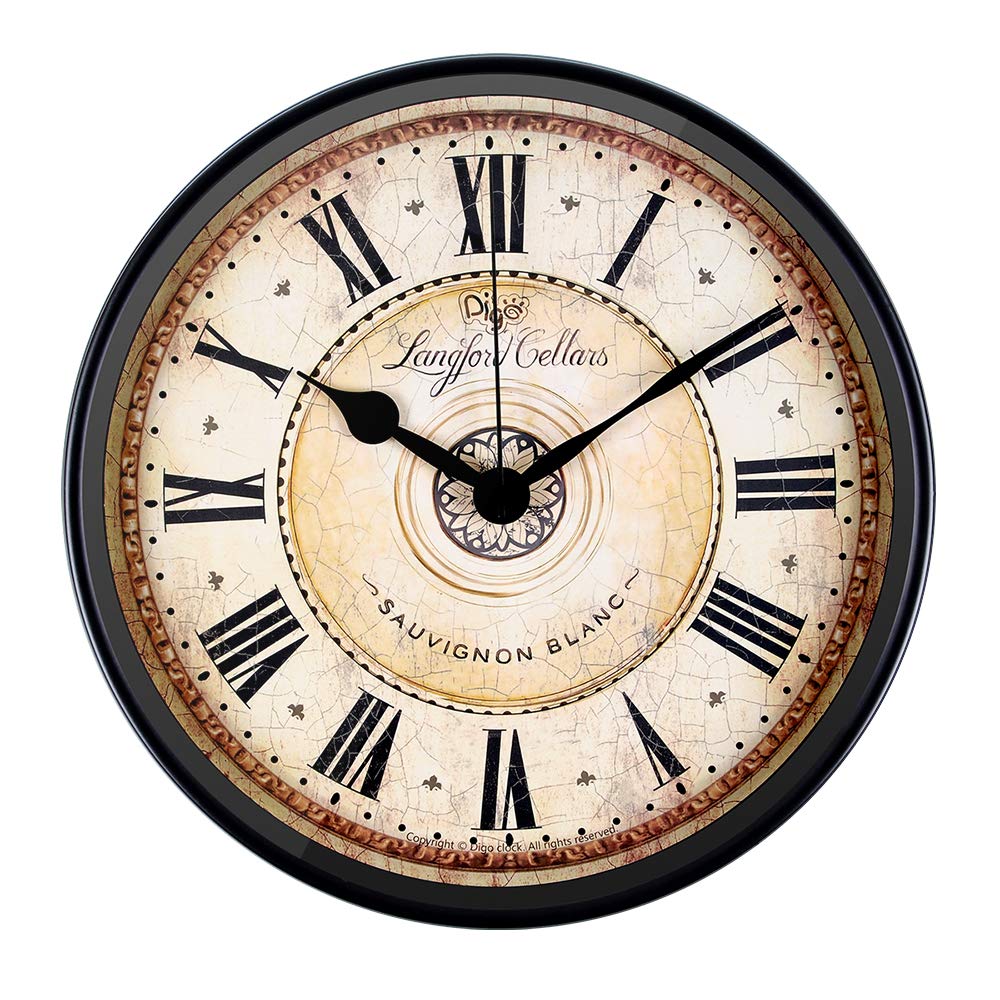 Photo 1 of Justup Wall Clock, 12 inch Metal Black Wall Clock European Style Retro Vintage Clock Non - Ticking Whisper Quiet Battery Operated with HD Glass Easy to Read for Indoor Decor (Black 12')