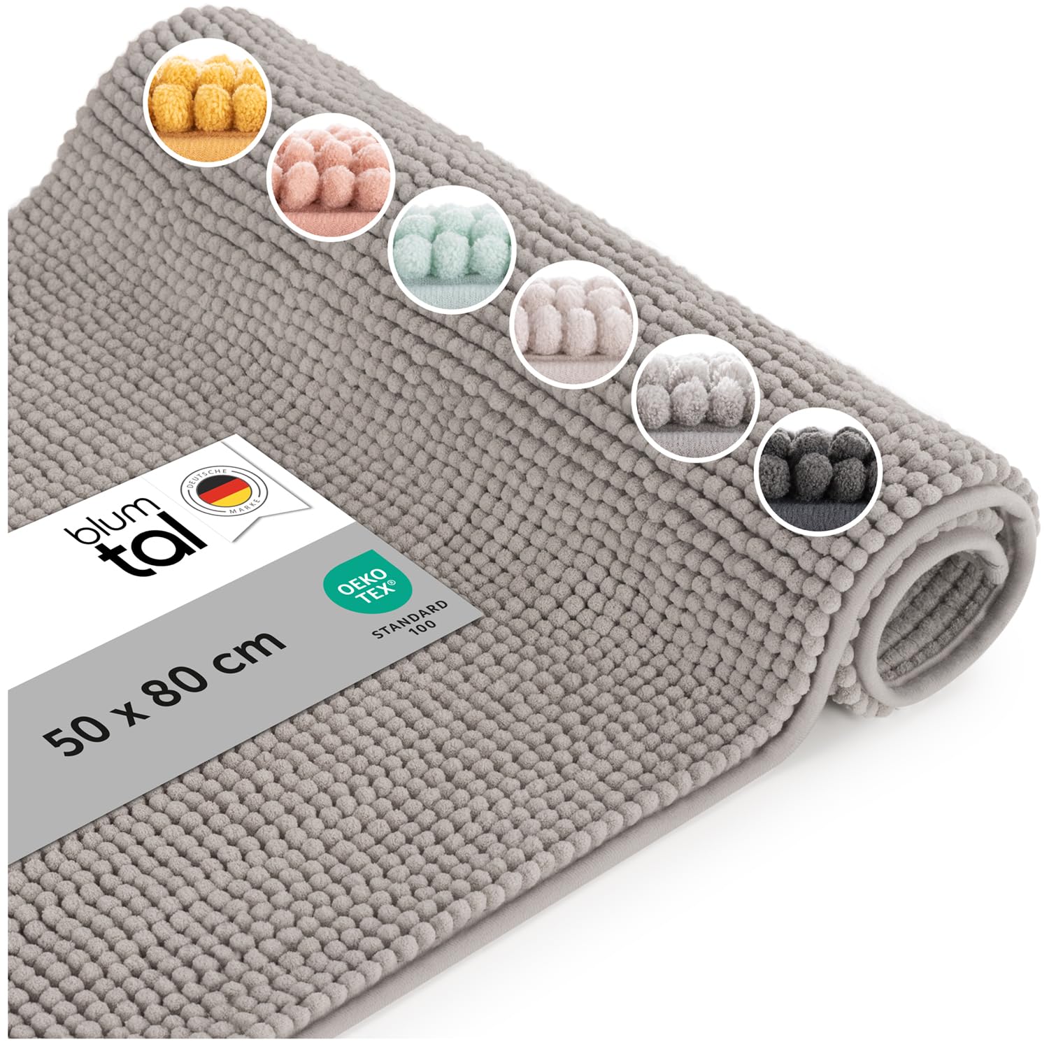 Blumtal® Bath Mat - Super Soft Chenille, Non Slip Bath Mats for Bathroom Floor, Luxury Bathroom Rug - Light Grey (50 x 80 cm)