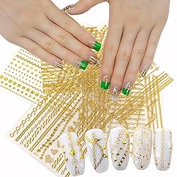 Gold Chains Nail Art Adhesive Stickers, 3D Metallic