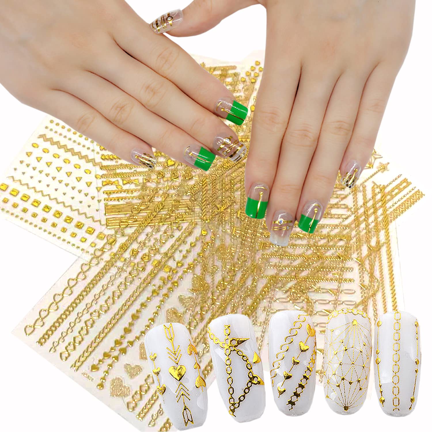 Gold Chains Nail Art Adhesive Stickers, 3D Metallic