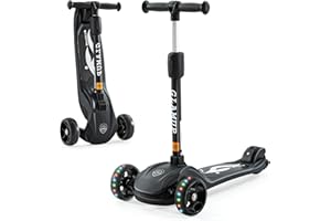 GLAMUP Kids Kick Scooter 3 Wheels, Kids Scooter Height Adjustable Handlebar, Lean-to-Steer System & Easy-Folding Mechanism, Ages 3-14 Boys and Girls