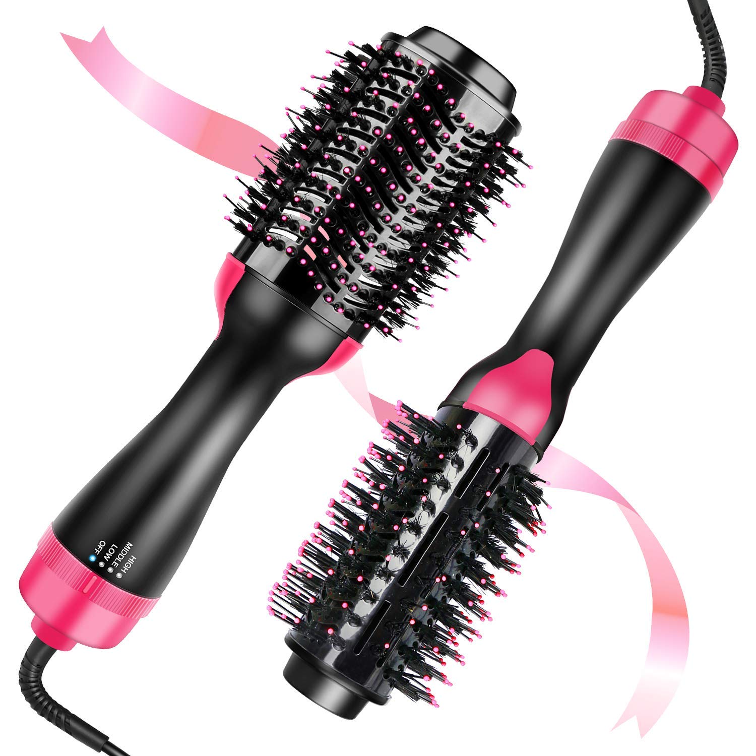 Hot Air Brush, IEKA One Step Hair Dryer&Volumizer Hair Brush Hair Dryer with Negative Ion for Hair Care, Blow Dryer Brush, Curler and Straightener Salon Hair Style at Home(Rose Red) : Beauty