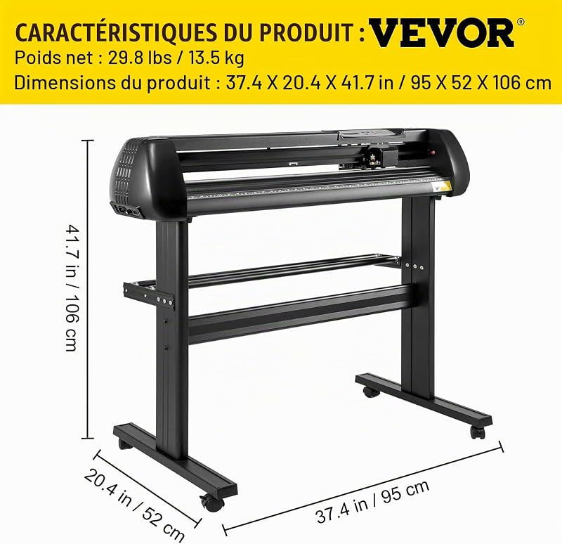 Plotter de Découpe Vinyle Traceur de Coupe 720 mm avec Logiciel SignMaster, Machine Découpe Vinyle Flexible Affichage LCD Interface USB & COM Alignement de Coupe Impeccable pour Tracer Découper