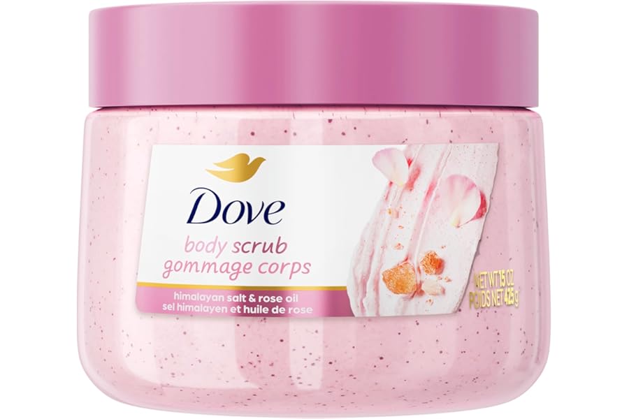 Dove Himalayan Salt & Rose Oil Body Scrub Exfoliates and Deeply Nourishes for Smooth, Radiant Skin 15 oz