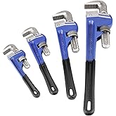 JOIKIT 4 Pack Pipe Wrench Set 8, 10, 14, 18 Inches Adjustable Plumbing Wrench Set Heat Treated Cast Iron Straight Pipe Wrench