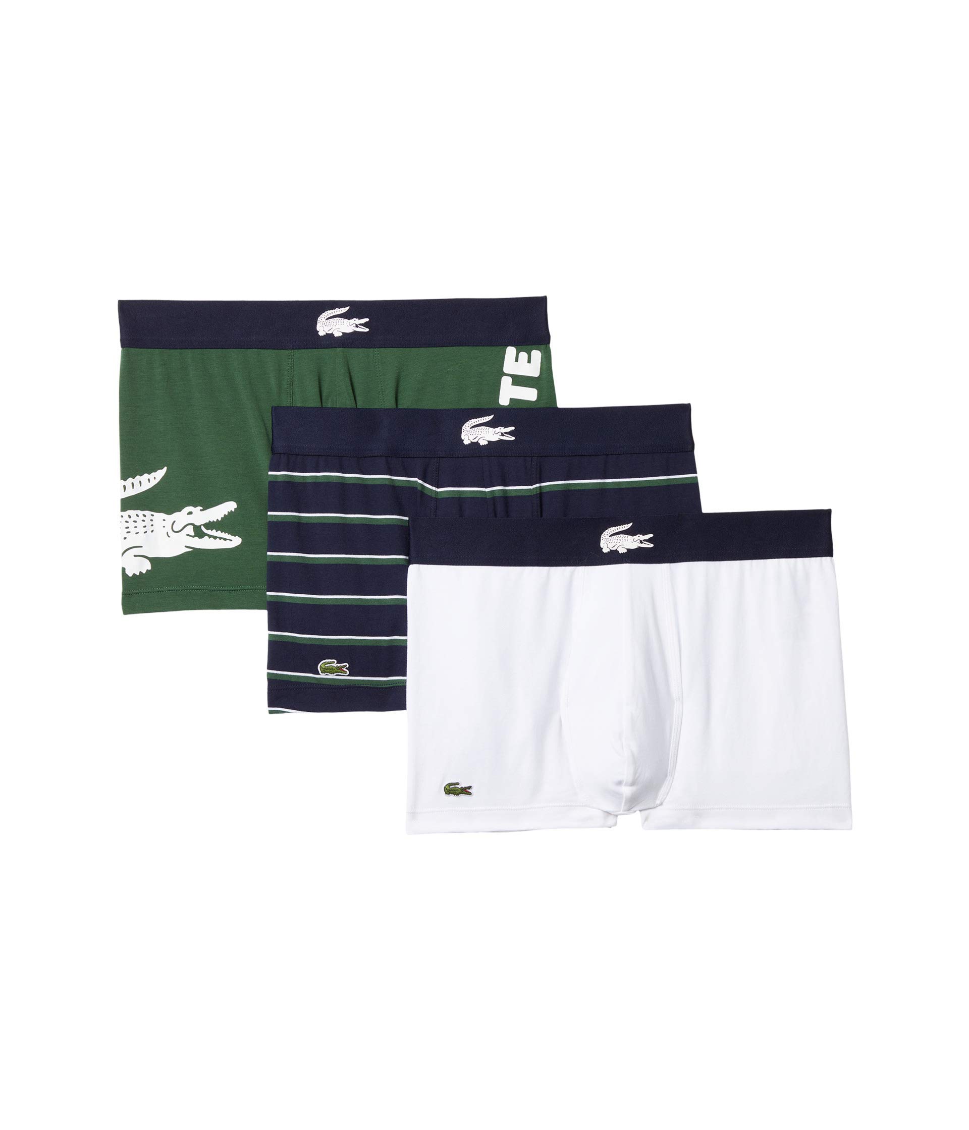 Lacoste Men's Cotton Stretch Big Croc Print Trunks, 3-Pack, Thyme/Navy Blue/White, X-Large Image