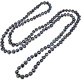 Women's Long Beaded Pearl Necklace - Natural Freshwater 8-9mm Baroque Pearls in White, Black, Pink, and Multicolor - 48 Inches